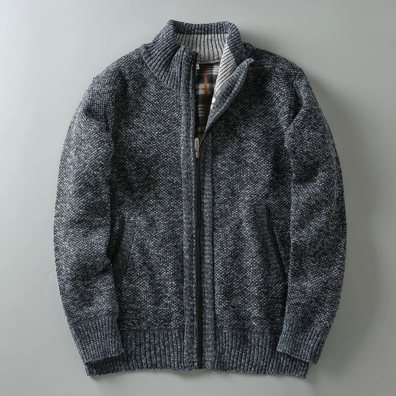 Men's Textured Full-Zip Cardigan with Hand Pockets