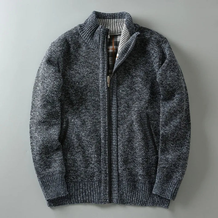 Men's Textured Full-Zip Cardigan with Hand Pockets