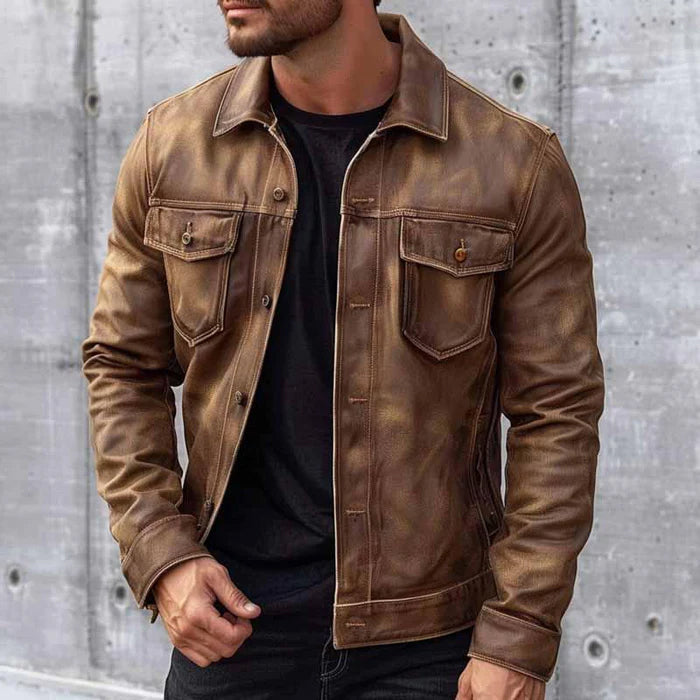 Men's Distressed Vintage Leather Motorcycle Jacket