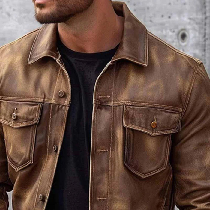 Men's Distressed Vintage Leather Motorcycle Jacket