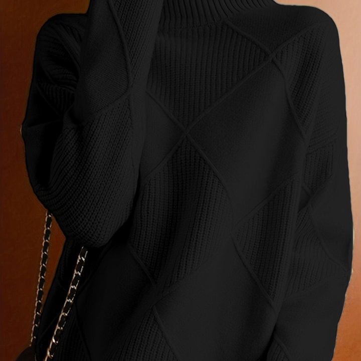 Women's Diamond Knit Turtleneck Sweater with Balloon Sleeves