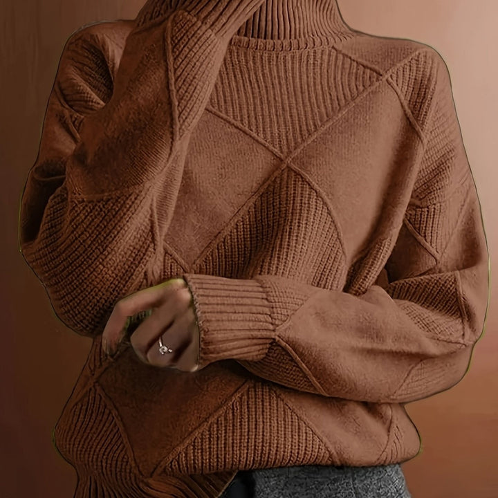 Women's Diamond Knit Turtleneck Sweater with Balloon Sleeves