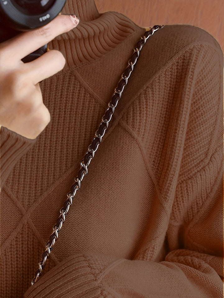 Women's Diamond Knit Turtleneck Sweater with Balloon Sleeves