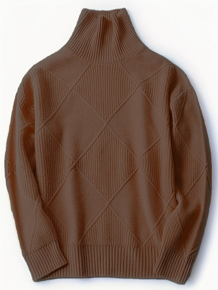 Women's Diamond Knit Turtleneck Sweater with Balloon Sleeves