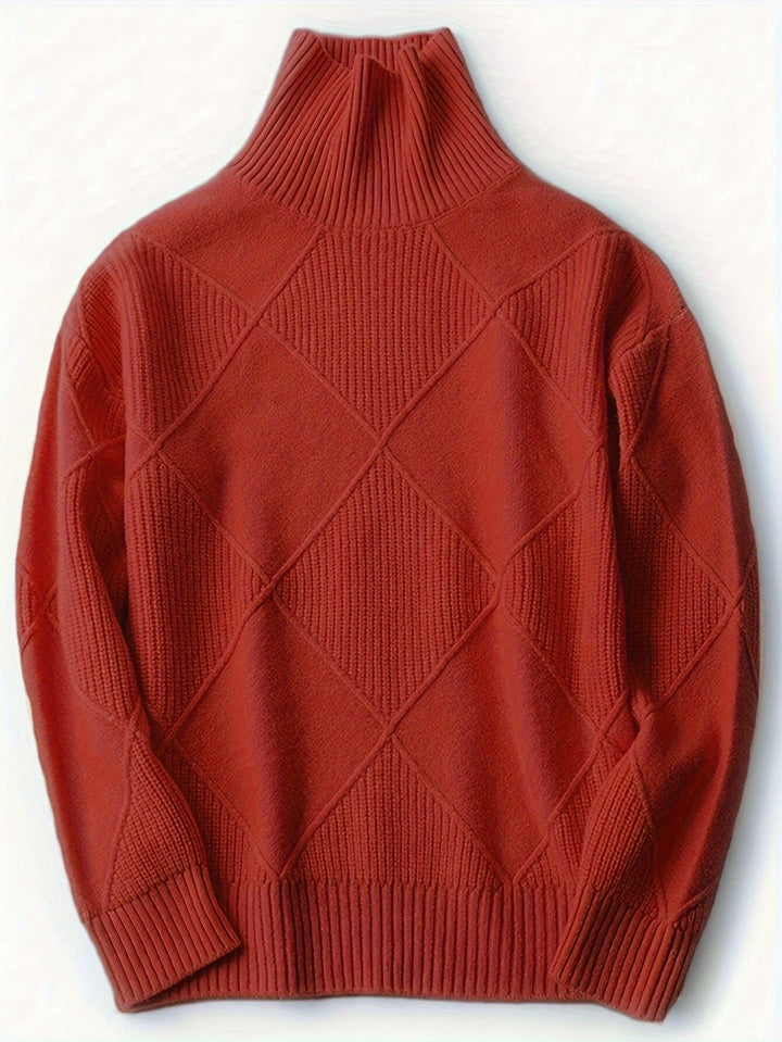 Women's Diamond Knit Turtleneck Sweater with Balloon Sleeves