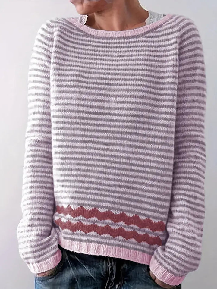 Women's Cozy Striped Sweater with Zigzag Hem