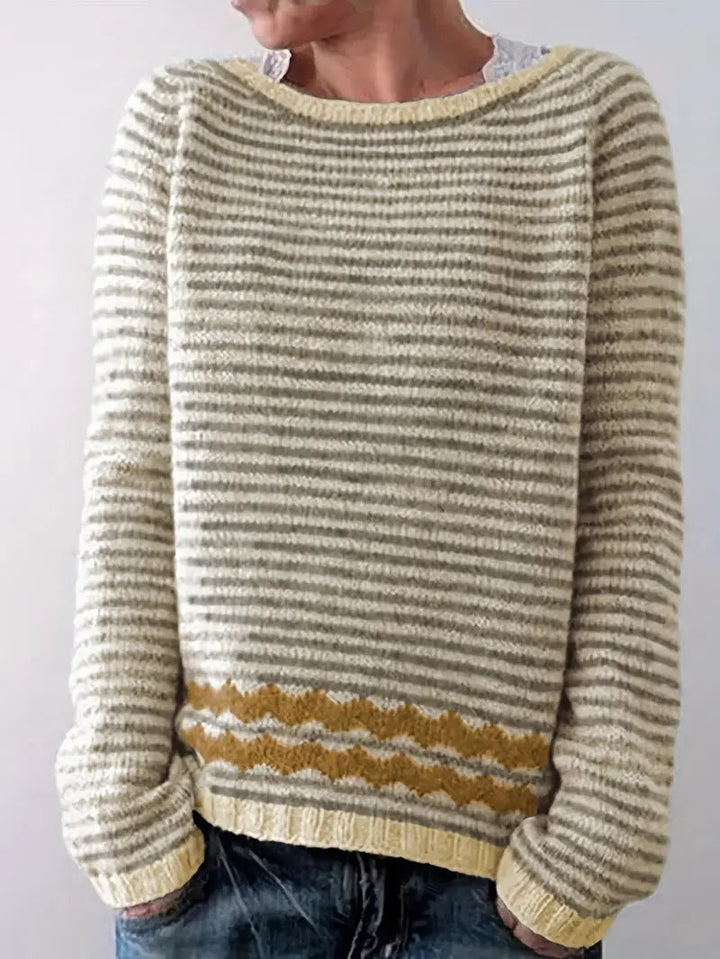 Women's Cozy Striped Sweater with Zigzag Hem