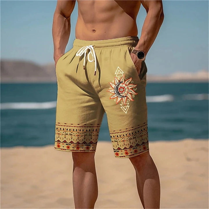 Men's Printed Beach Shorts with Solar Motif for Summer Fun