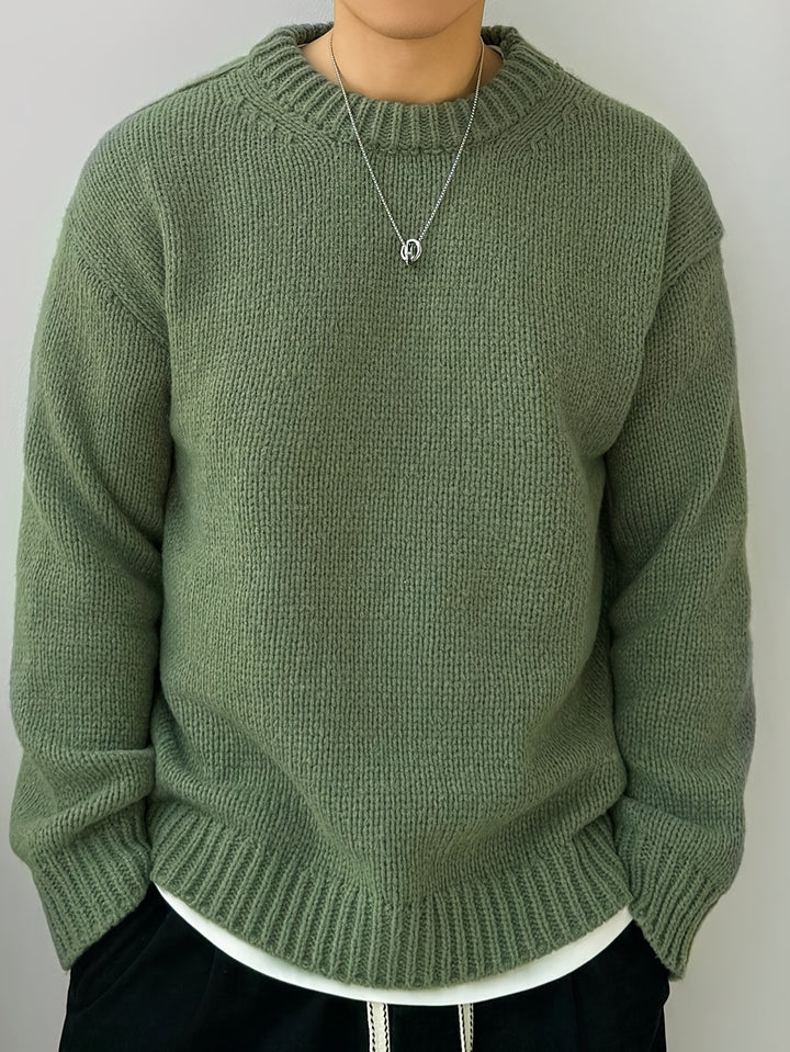 Men's Oversized Solid Color Round Neck Knit Pullover Sweater