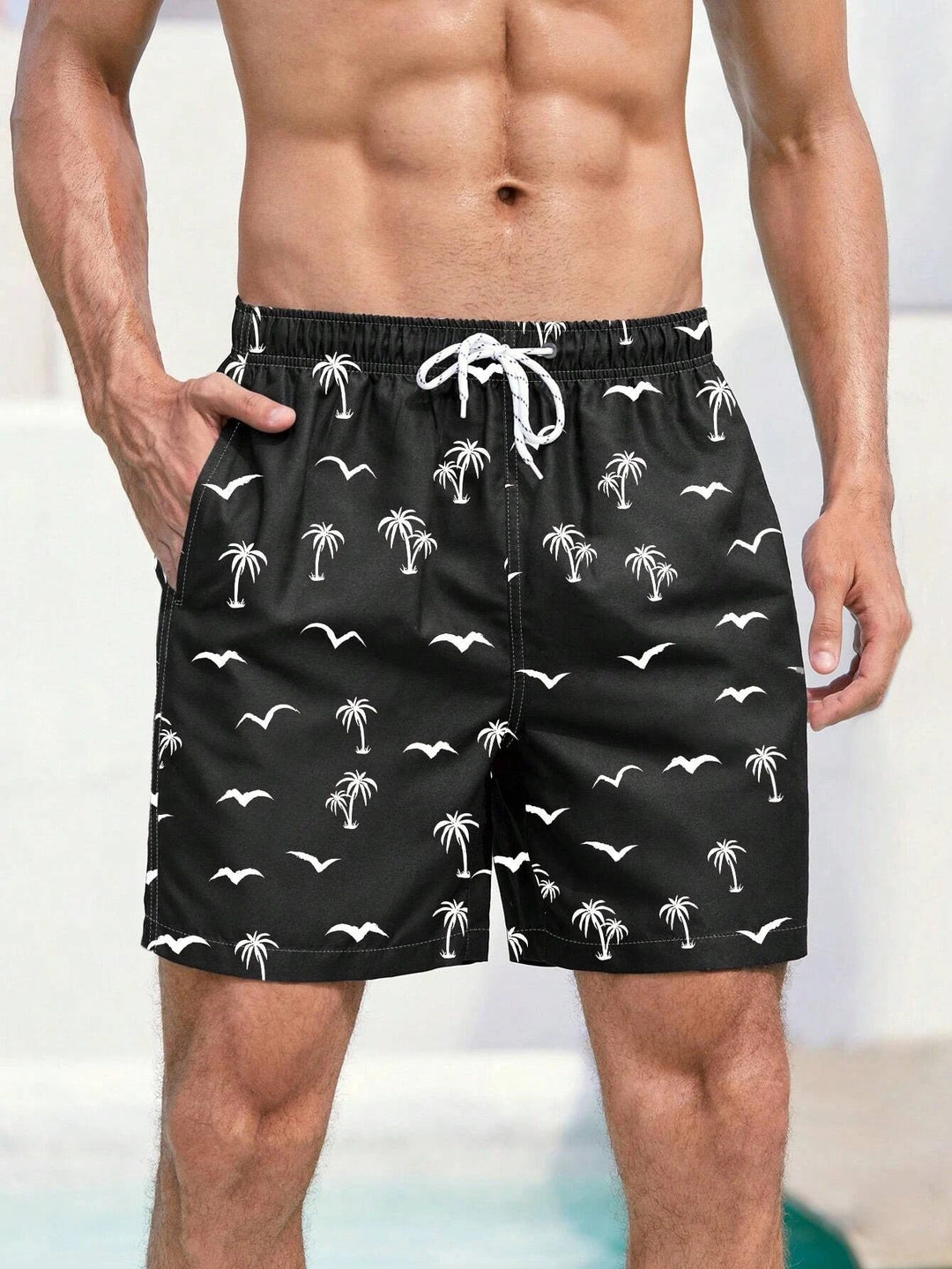 Men's Palm Print Bathing Shorts for Summer Style