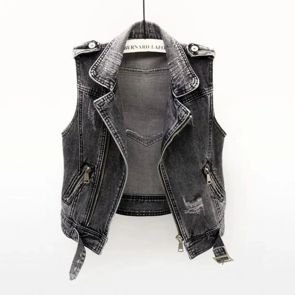 Men's Edgy Stylish Distressed Denim Moto Vest