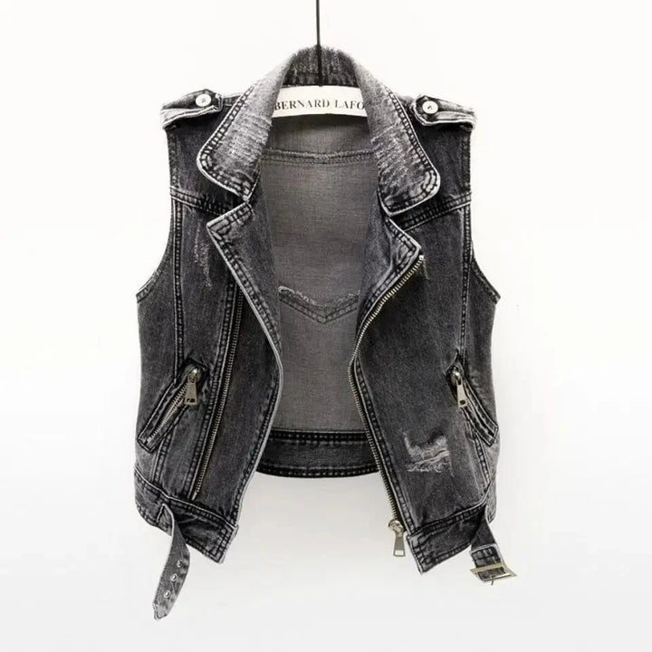 Men's Edgy Stylish Distressed Denim Moto Vest