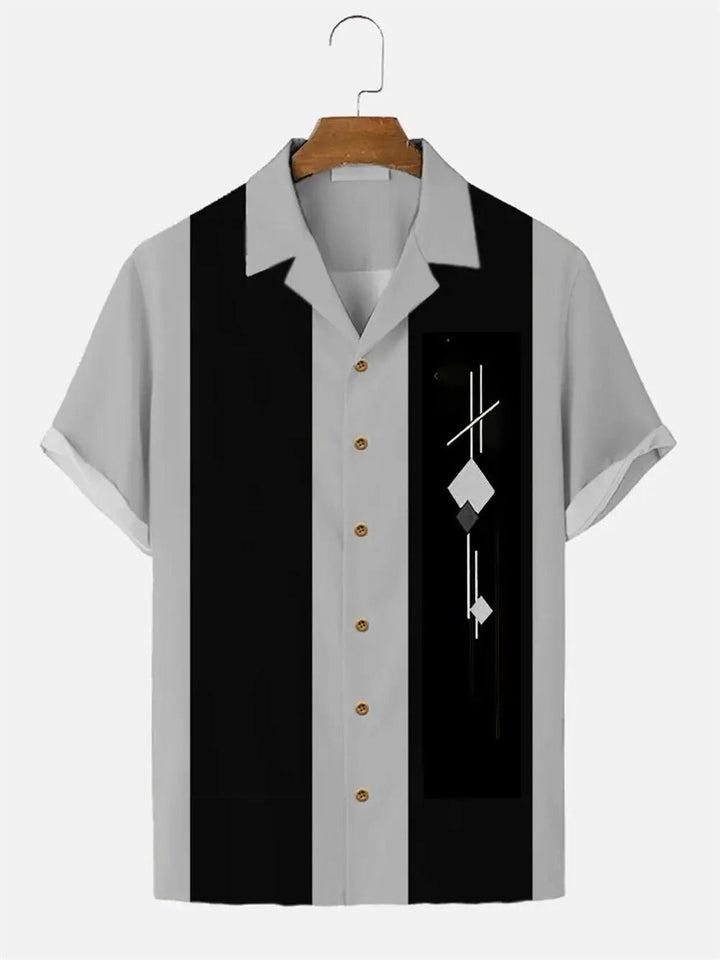 Men's Short Arm Shirt with Retro Stripes and Modern Print