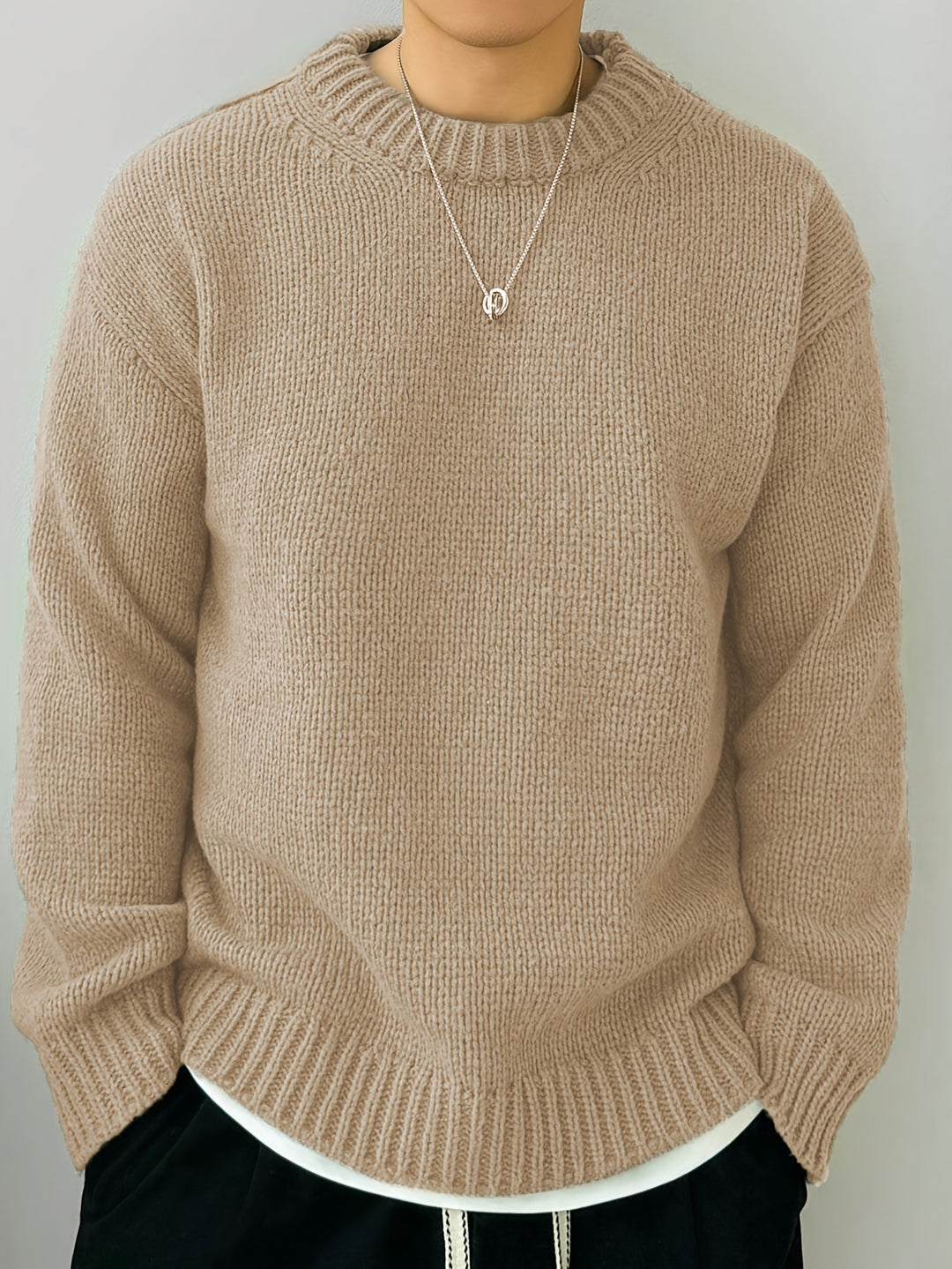 Men's Oversized Solid Color Round Neck Knit Pullover Sweater