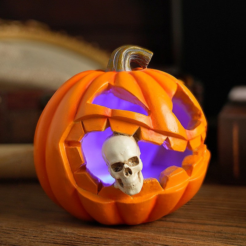 Halloween's Carved Jack O'Lantern Ornament with Skull Design in Resin