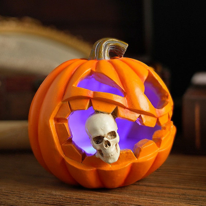 Halloween's Carved Jack O'Lantern Ornament with Skull Design in Resin