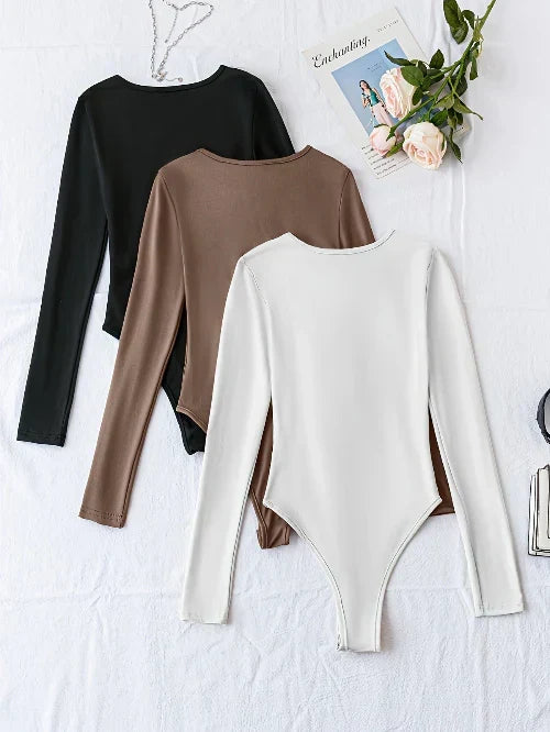 Women's 3-Pack Casual Long Sleeve Bodysuits