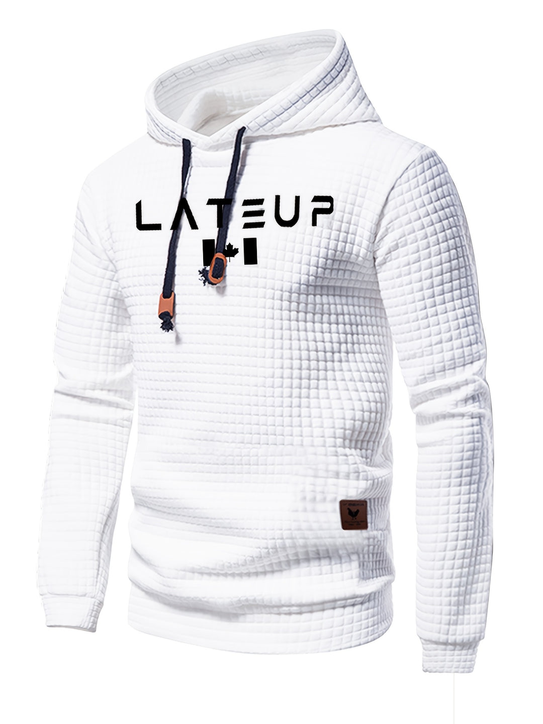 Men's Waffle Pattern Solid Hoodie, Casual Pullover Sweatshirt with Pocket