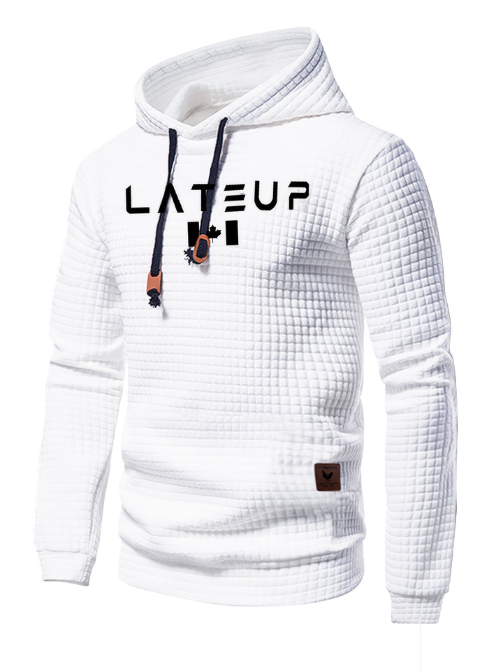 Men's Waffle Pattern Solid Hoodie, Casual Pullover Sweatshirt with Pocket