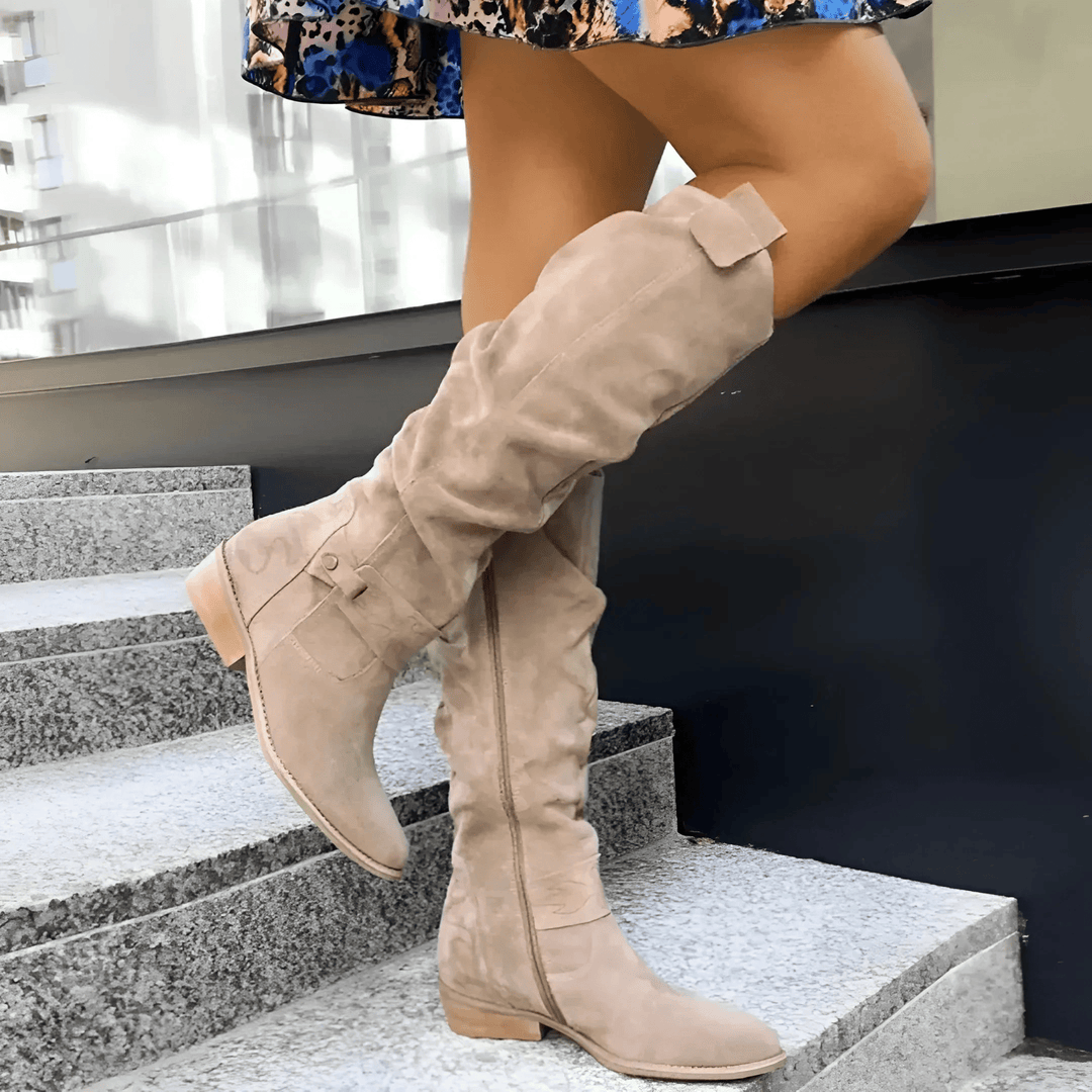 Women's Suede Knee-High Boots with Side Zipper