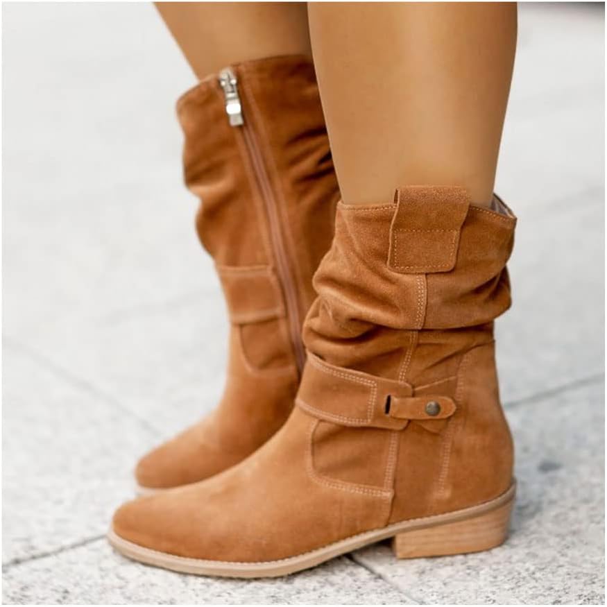 Women's Suede Knee-High Boots with Side Zipper