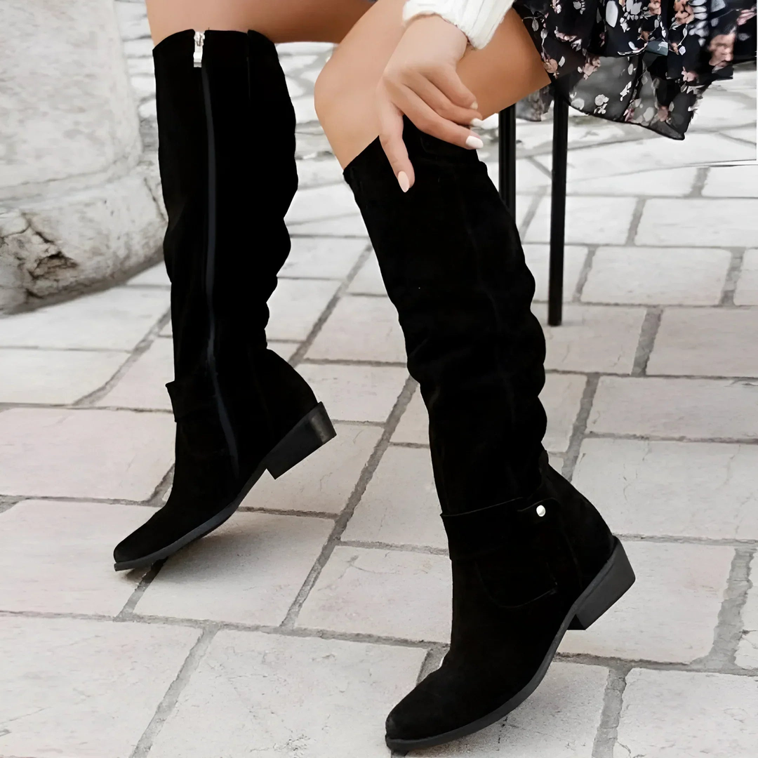 Women's Suede Knee-High Boots with Side Zipper