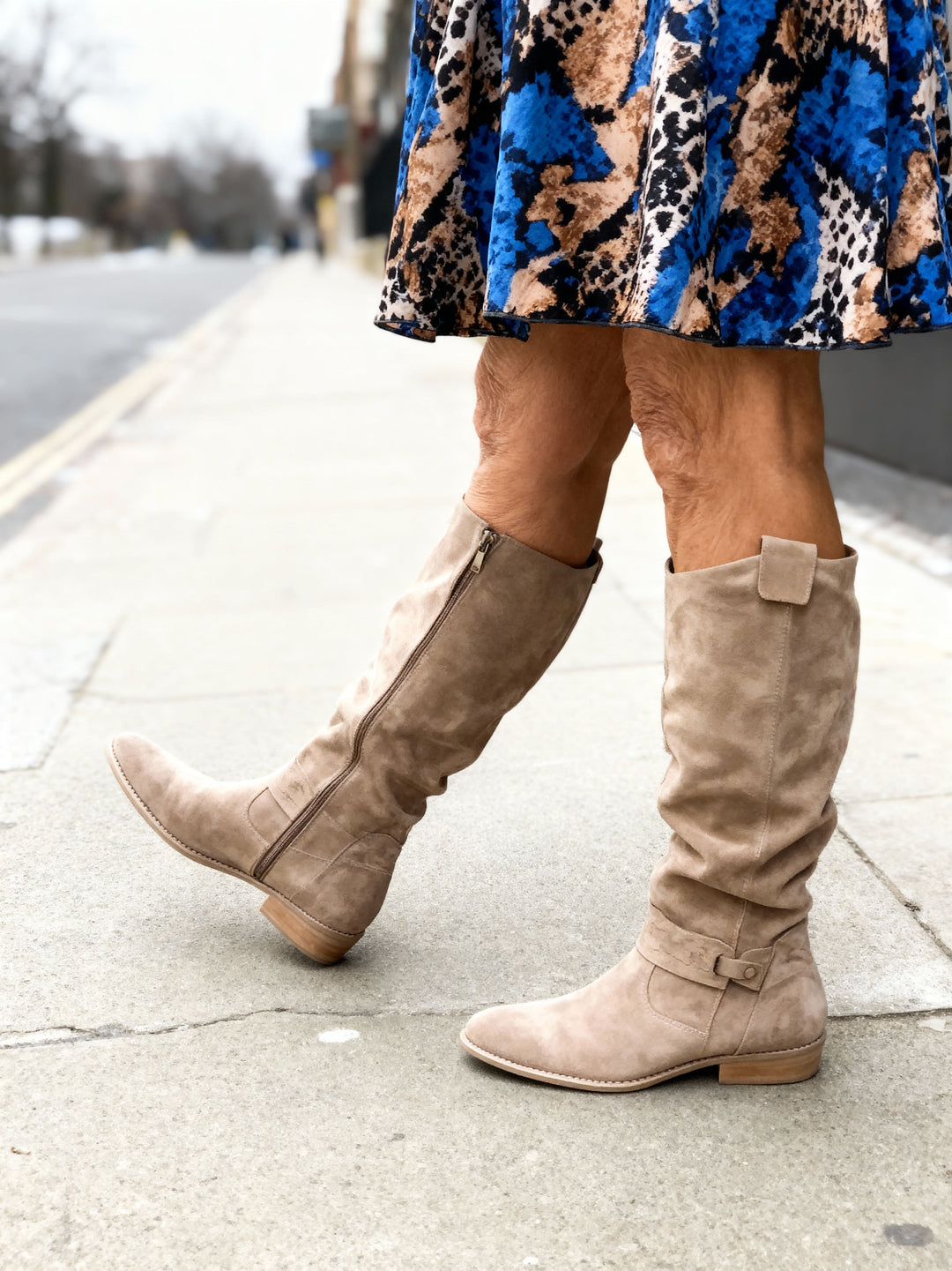 Women's Suede Knee-High Boots with Side Zipper