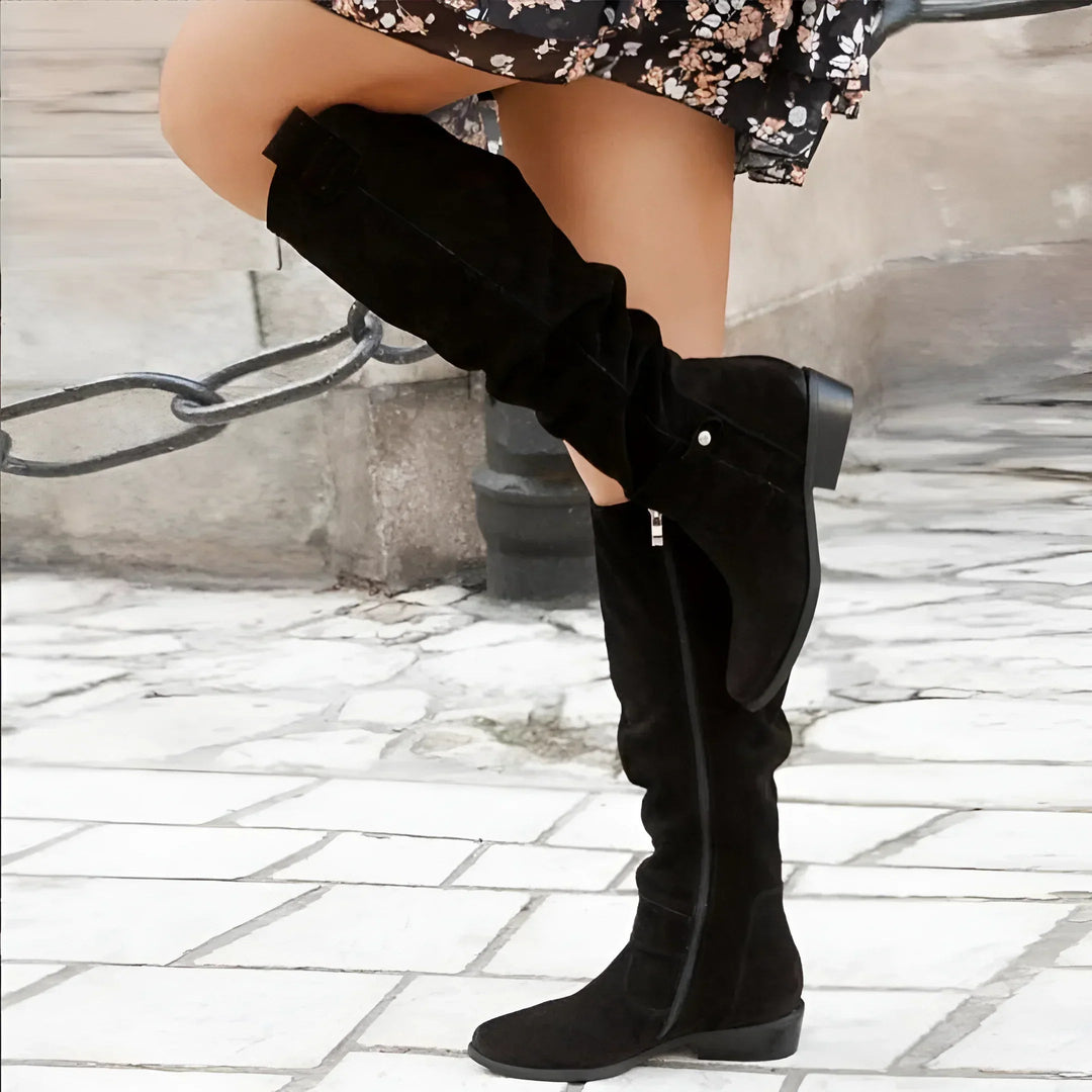 Women's Suede Knee-High Boots with Side Zipper