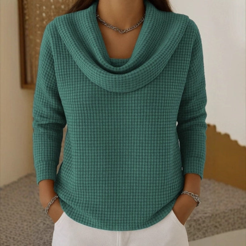 Women's Relaxed Cowl Neck Waffle Knit Sweater