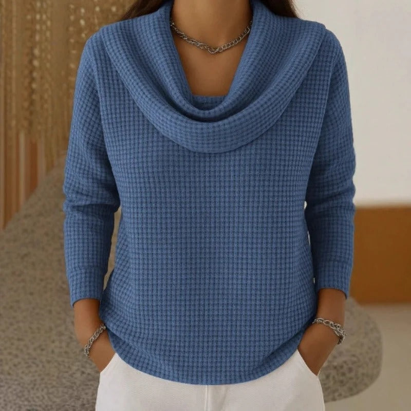 Women's Relaxed Cowl Neck Waffle Knit Sweater