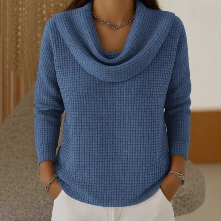 Women's Relaxed Cowl Neck Waffle Knit Sweater