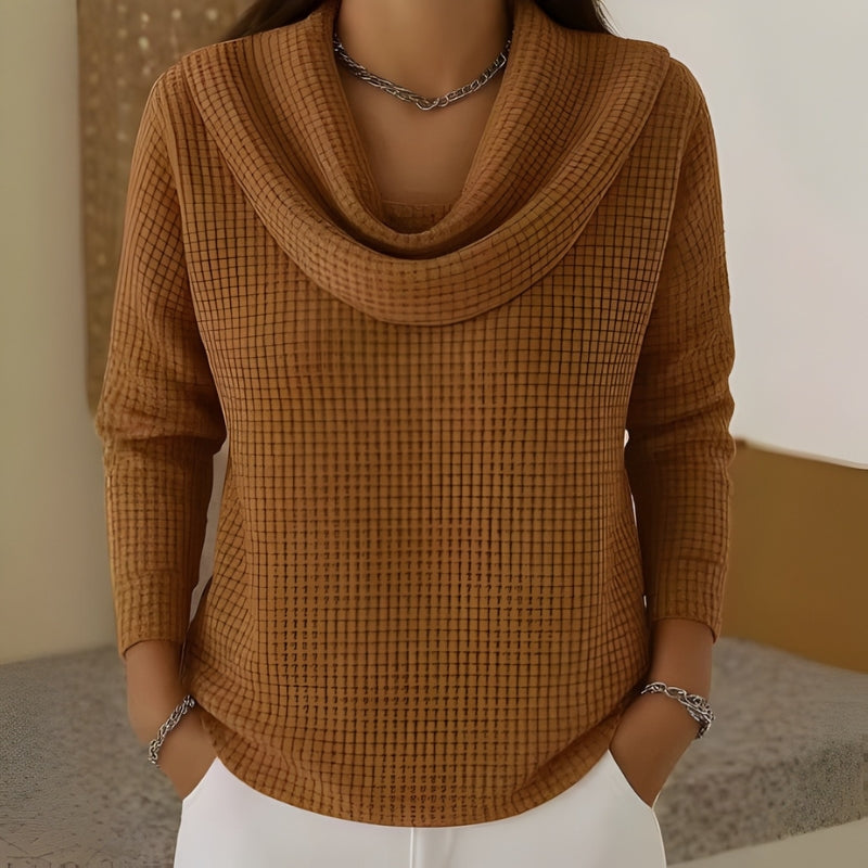 Women's Relaxed Cowl Neck Waffle Knit Sweater