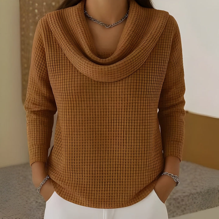 Women's Relaxed Cowl Neck Waffle Knit Sweater