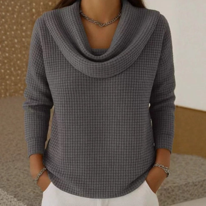 Women's Relaxed Cowl Neck Waffle Knit Sweater