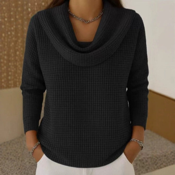 Women's Relaxed Cowl Neck Waffle Knit Sweater