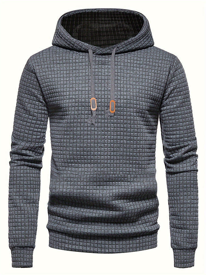 Men's Waffle Pattern Solid Hoodie, Casual Pullover Sweatshirt with Pocket