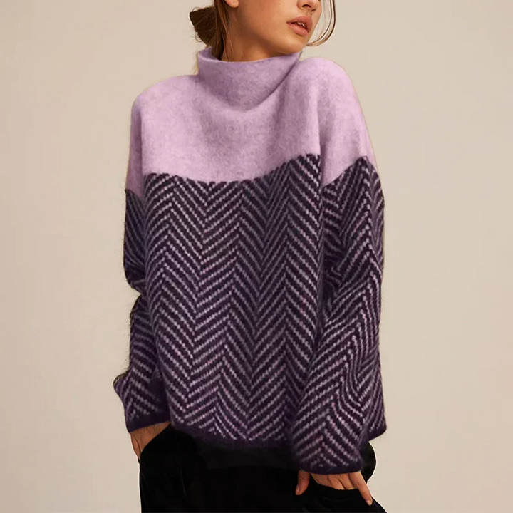 Women's Chevron Turtleneck Sweater with Elegant Knit Texture