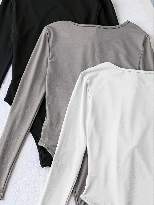 Women's 3-Pack Casual Long Sleeve Bodysuits
