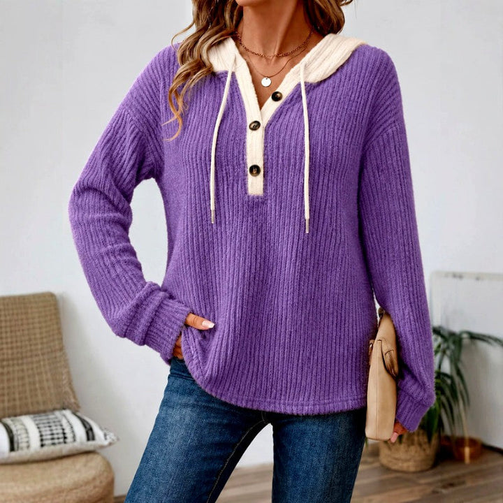 Women's V-Neck Loose Fit Button-Up Hoodie