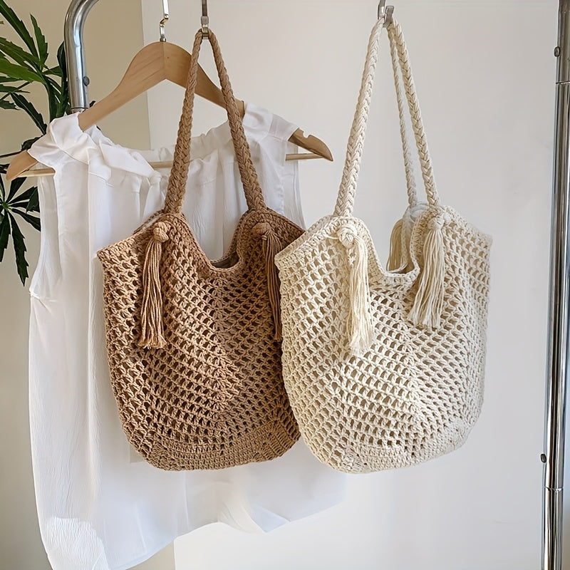 Women's Braided Boho Tote Bag for Summer Fashion