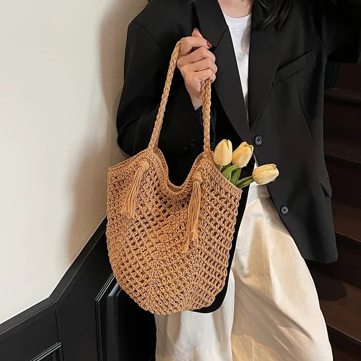 Women's Braided Boho Tote Bag for Summer Fashion