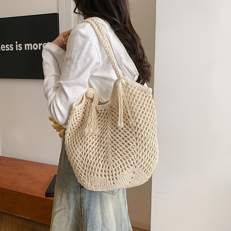 Women's Braided Boho Tote Bag for Summer Fashion