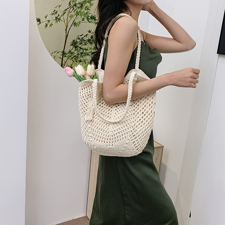 Women's Braided Boho Tote Bag for Summer Fashion