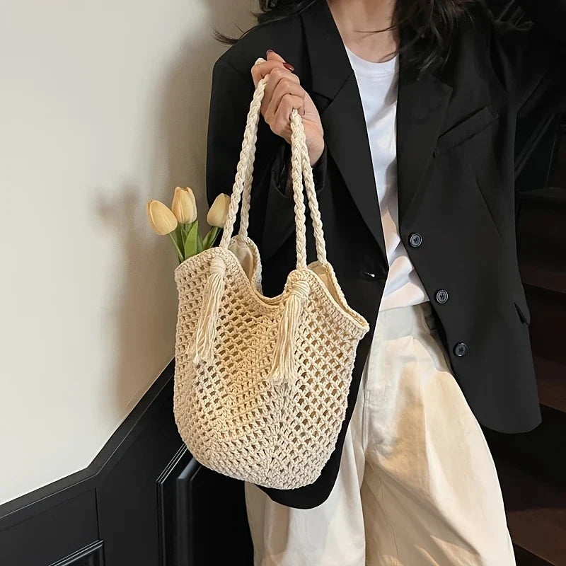 Women's Braided Boho Tote Bag for Summer Fashion