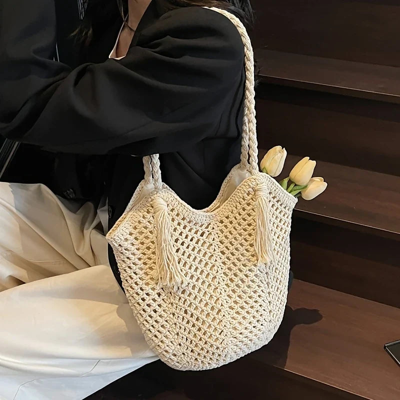 Women's Braided Boho Tote Bag for Summer Fashion