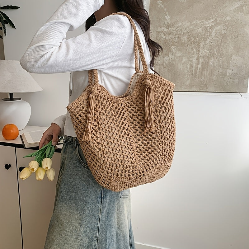 Women's Braided Boho Tote Bag for Summer Fashion