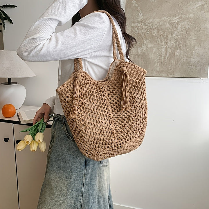 Women's Braided Boho Tote Bag for Summer Fashion