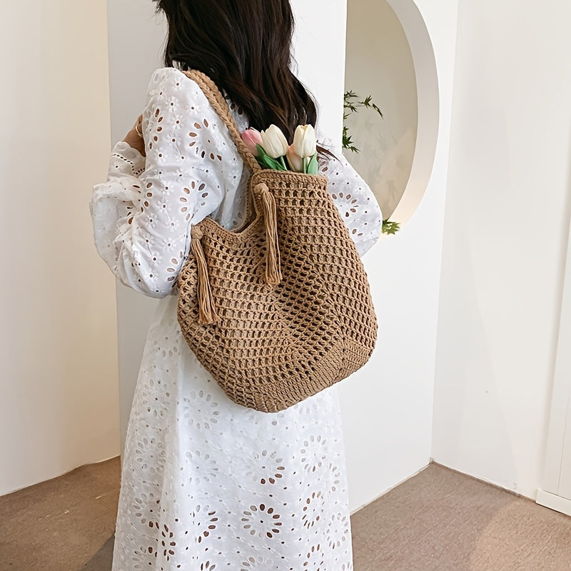 Women's Braided Boho Tote Bag for Summer Fashion