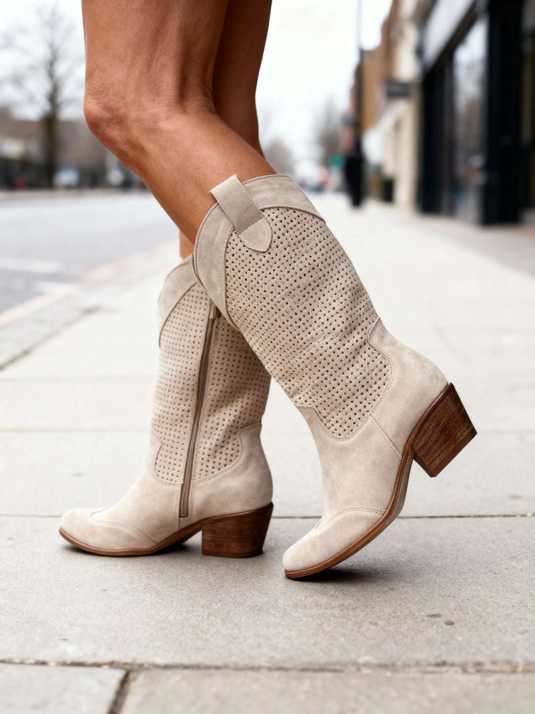 Women's Perforated Suede Knee-High Fashion Boots