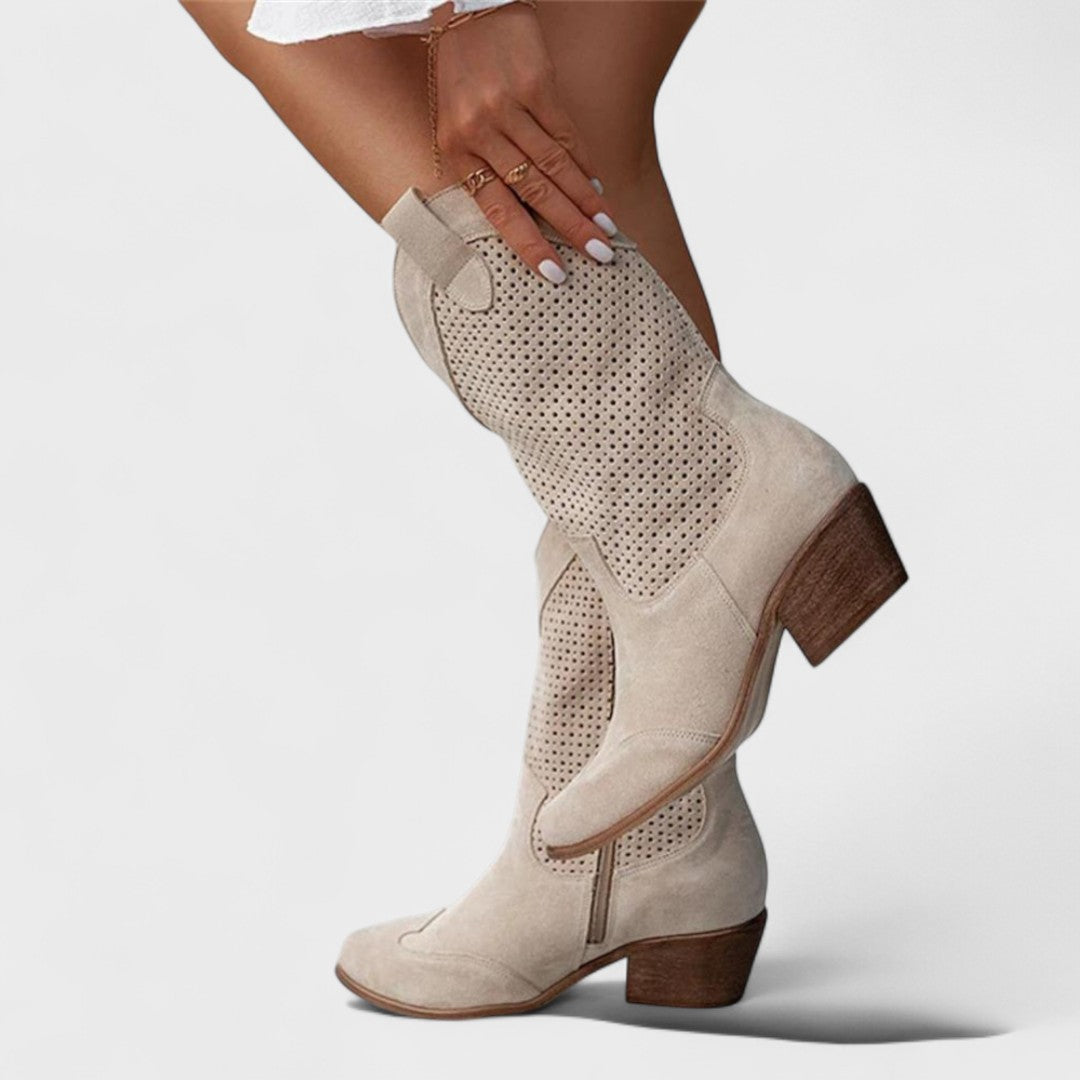 Women's Perforated Suede Knee-High Fashion Boots